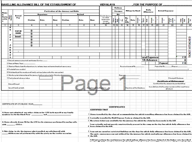 Kvs and nvs staff ta da claim form in excel format
