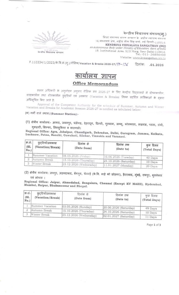 KVS VACATIONS AND BREAKS