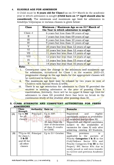 KVS Admission 2026-27